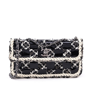 Chanel Black & Cream Tweed & Patent Check Mini Flap Bag