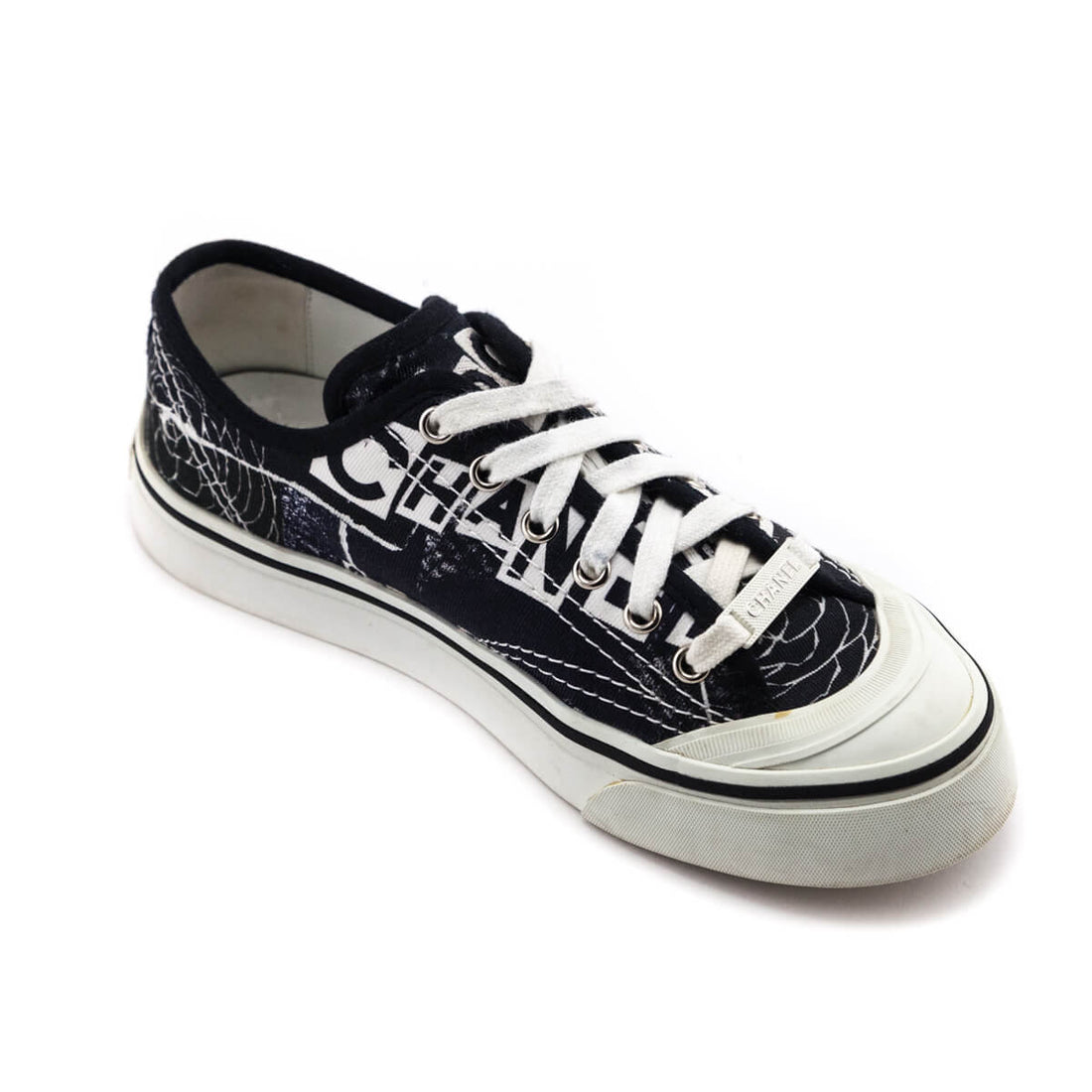 Chanel Black & White Canvas Printed Low Top Sneakers Size US 6.5 | EU 36.5