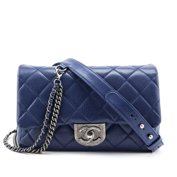 Chanel Blue Quilted Shiny Goatskin Small Double Carry Flap Bag