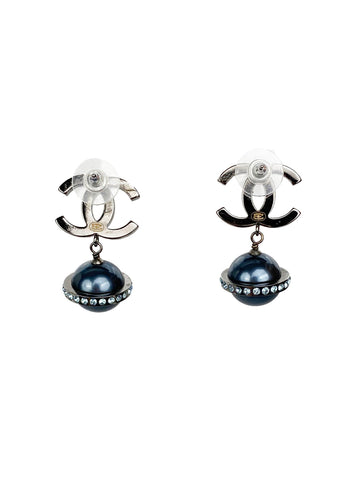 Chanel CC Crystal Logo Cosmo Planet Drop Earrings