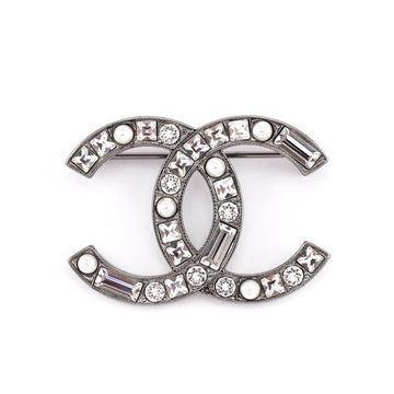 Chanel Crystal & Faux Pearl CC Brooch