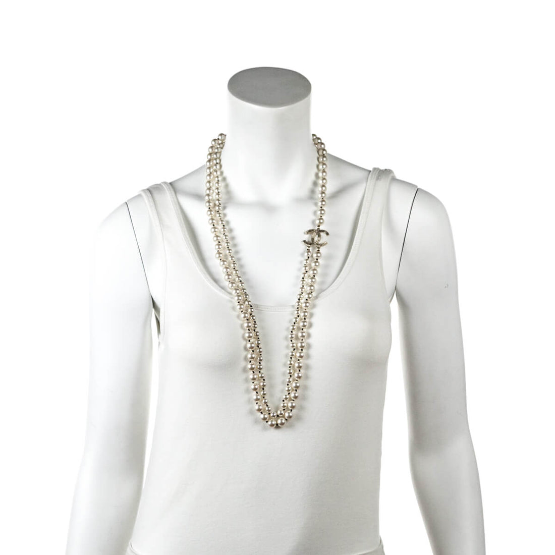 Chanel Faux Pearl Double Strand CC Necklace