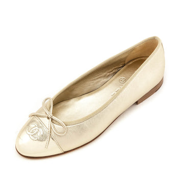Chanel Gold Cap Toe Ballet Flats Size US 8 | EU 38