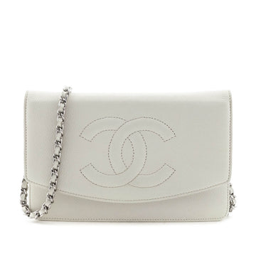 Chanel Ivory Caviar Timeless CC Wallet On Chain