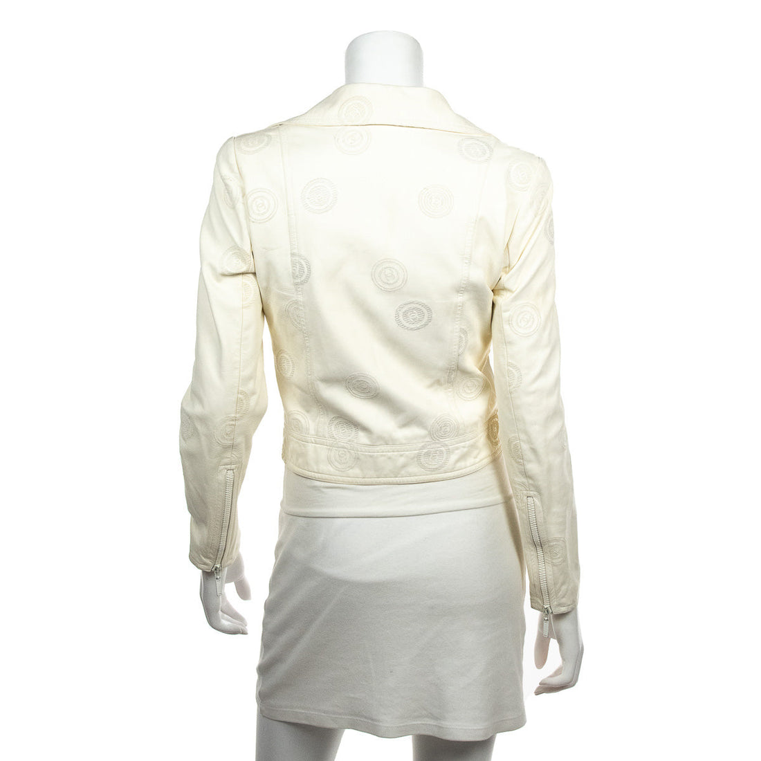 Chanel Ivory Lambskin CC Moto Jacket Size S | FR 38