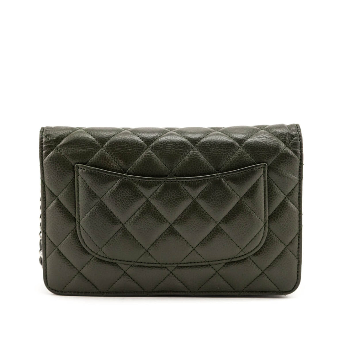 Chanel Khaki Vintage Quilted Caviar Wallet On Chain