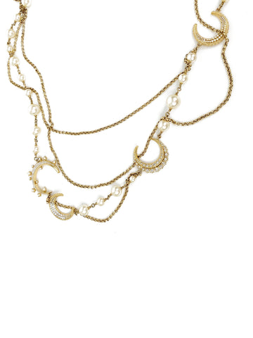 Chanel Long Pearl & Crescent Moon Necklace