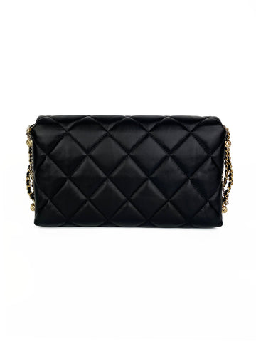 Chanel Medium Black Classic Flap Bag with Pearl Logo