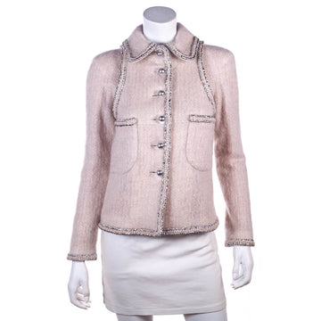 Chanel Pale Pink Mohair Silver Trim Single Breasted Jacket Size XXS | FR 34