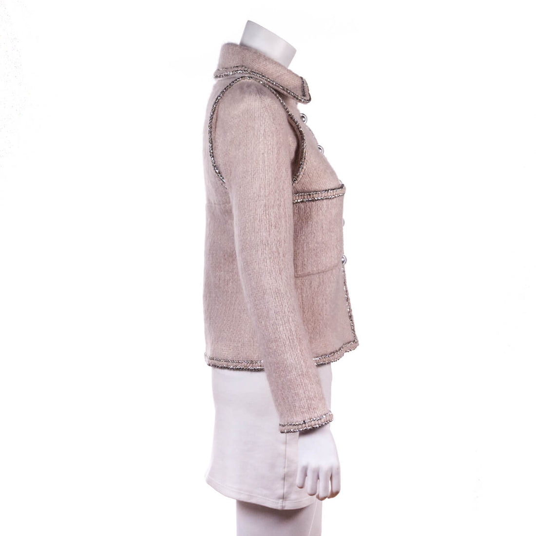 Chanel Pale Pink Mohair Silver Trim Single Breasted Jacket Size XXS | FR 34