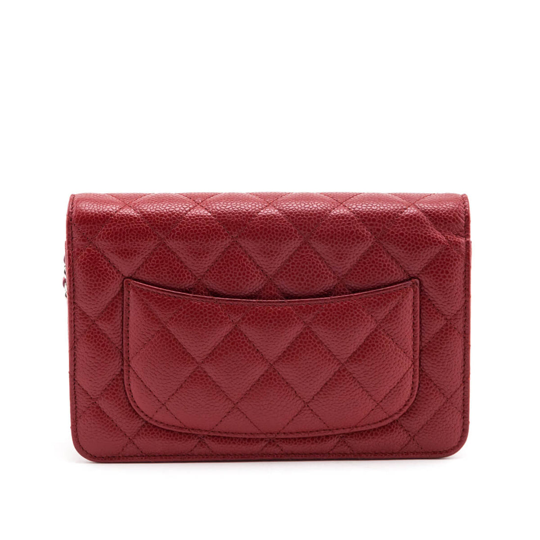Chanel Red Quilted Caviar Classic Wallet On Chain