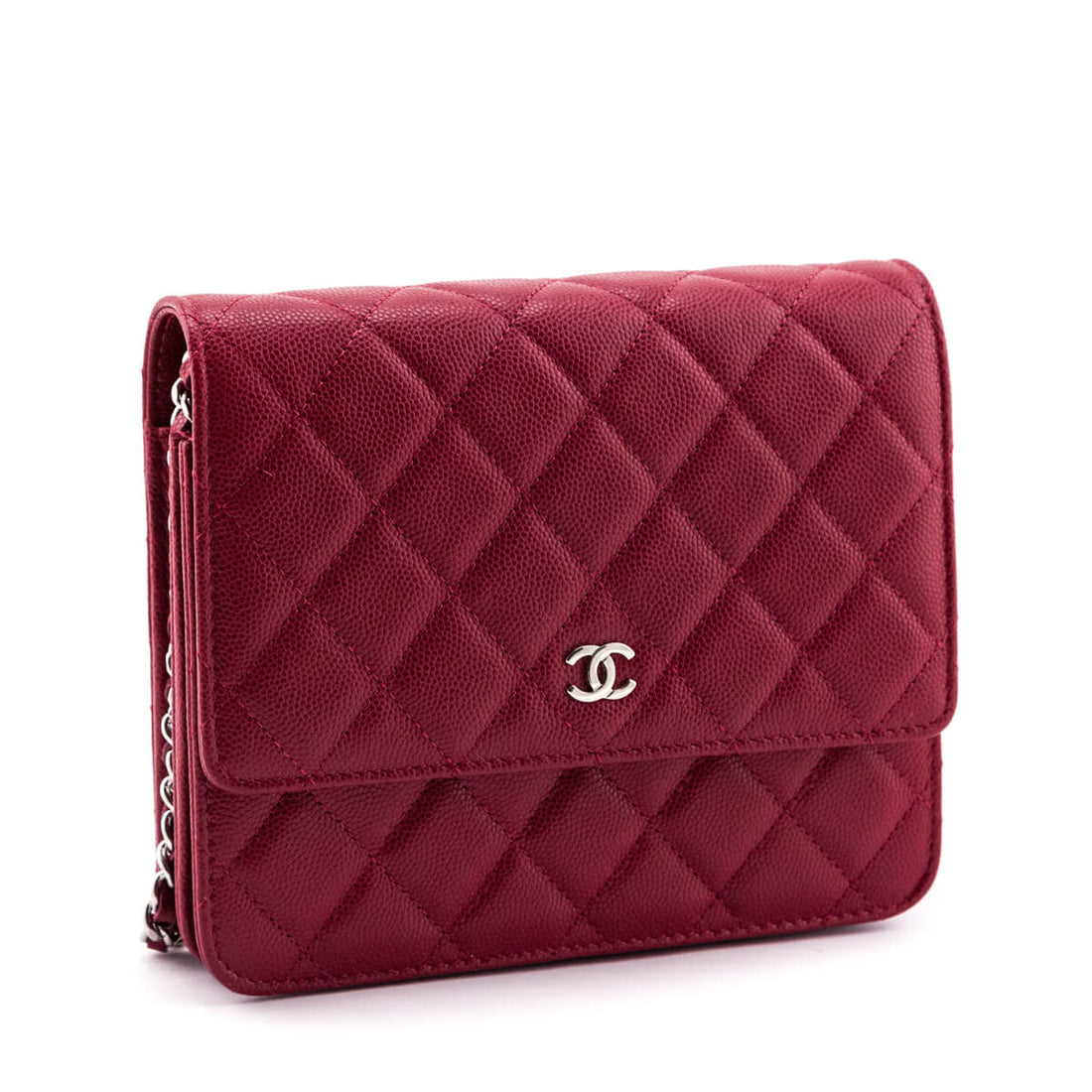 Chanel Red Quilted Caviar Clutch With Chain