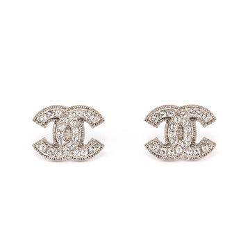 Chanel Silver Strass CC Stud Earrings