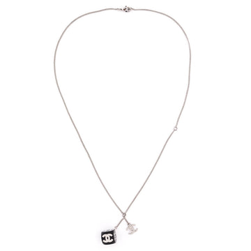 Chanel Silver & Black Crystal CC Dice Pendant Necklace