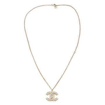 Chanel Pale Gold-Tone & Faux Pearl CC Pendant Necklace