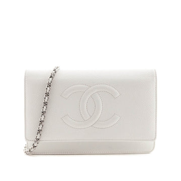 Chanel White Caviar Timeless CC Wallet On Chain