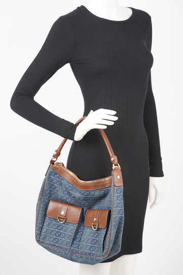 Gucci Womens Hobo Interlocking GG Bag Blue / Brown