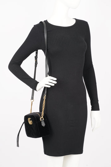 Gucci Womens GG Marmont Zip Bag Black Velvet Small