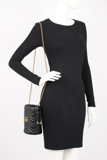 Gucci Womens GG Marmont 2.0 Bucket Bag Black Leather
