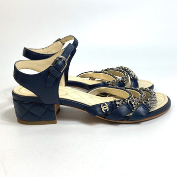 CHANEL Sandals G31704 lambskin Navy CC COCO Mark Shoes Matrasse Women 36.5C Used
