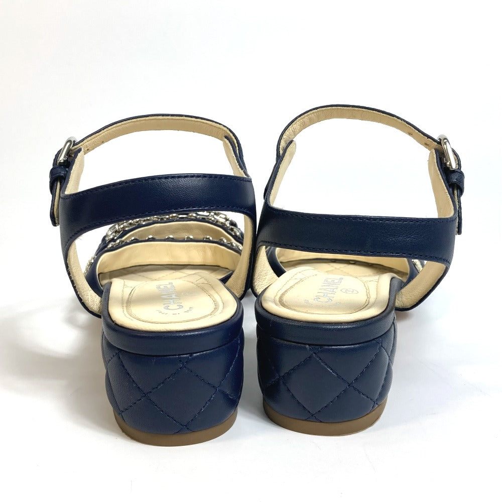 CHANEL Sandals G31704 lambskin Navy CC COCO Mark Shoes Matrasse Women 36.5C Used