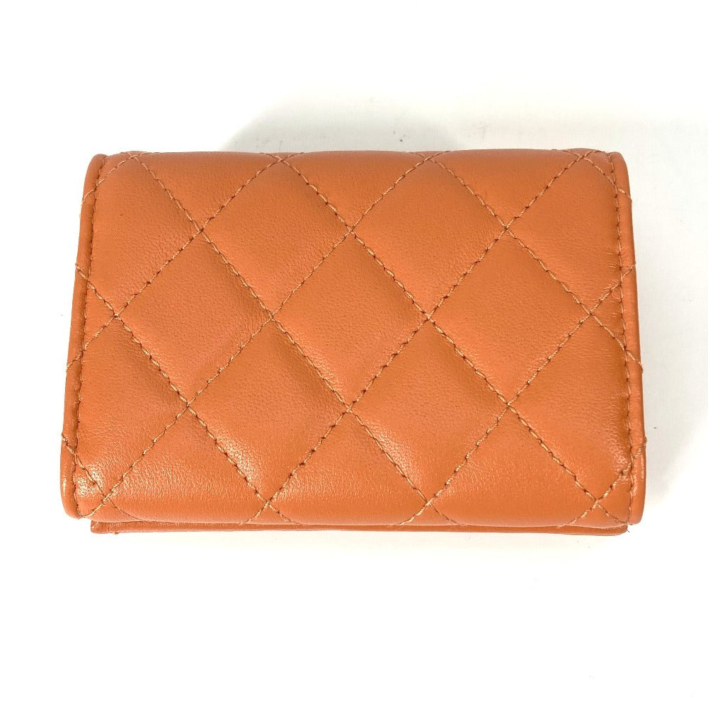 CHANEL Trifold wallet AP0230 lambskin Orange CC COCO Mark Matrasse quilting Women Used