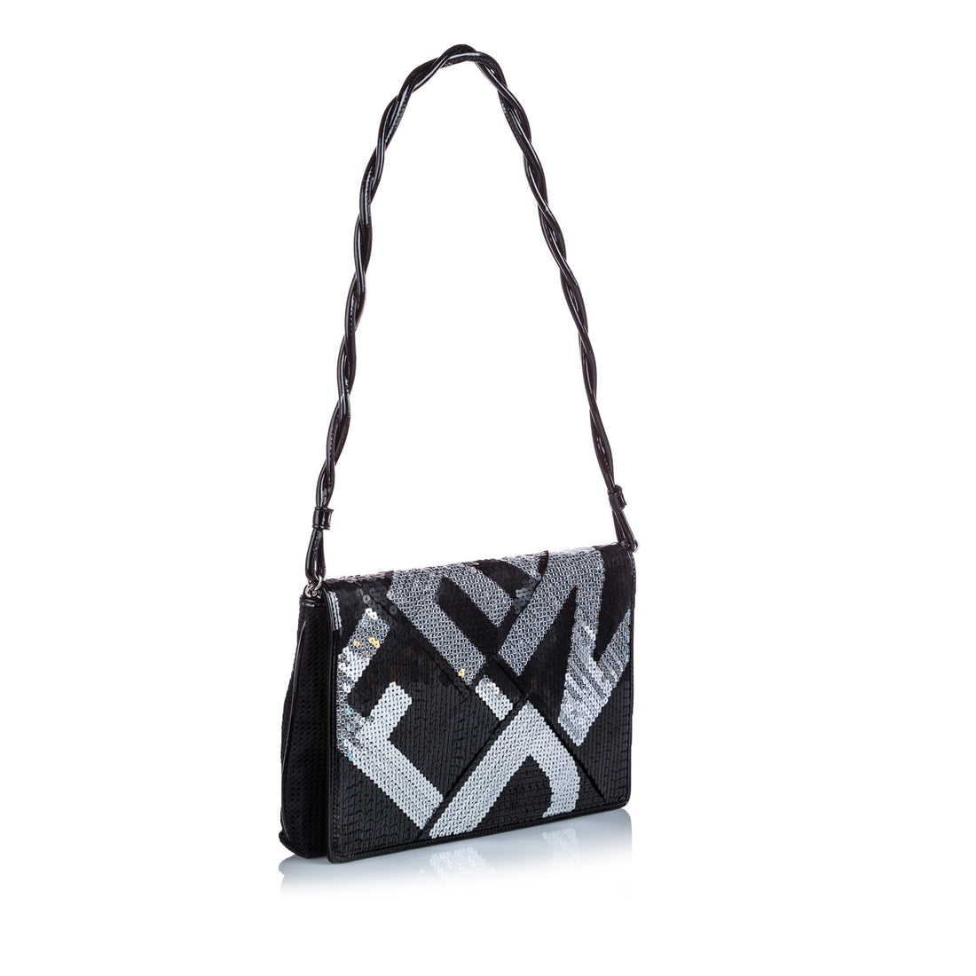 Fendi Black Others Fabric Sequined Crossword Shoulder Bag ITALY