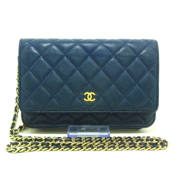 Chanel Navy Blue Caviar Wallet On Chain