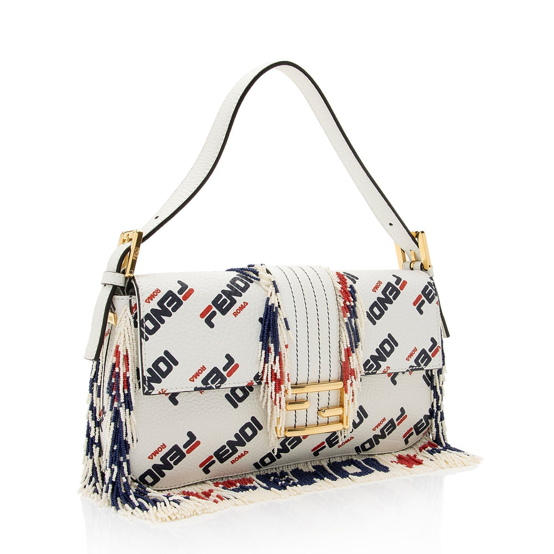 Fendi X Fila Mania Calfskin Beaded Baguette Shoulder Bag