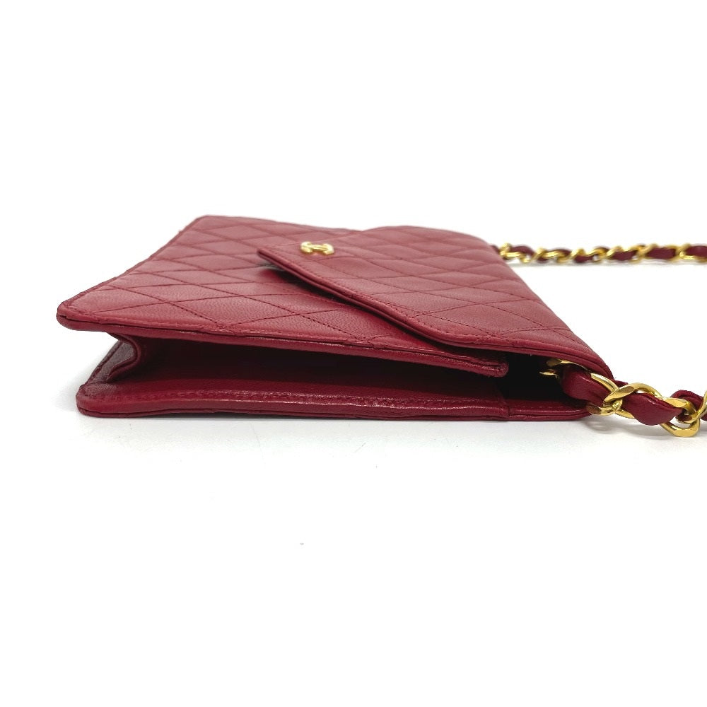 CHANEL Shoulder Bag lambskin Red x Gold Metal Bicolole COCO Mark Women Used
