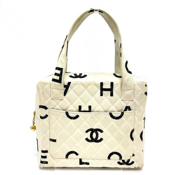 CHANEL Handbag Cotton canvas Ivorytypex Black CC COCO Mark Matelasse logo Women Used