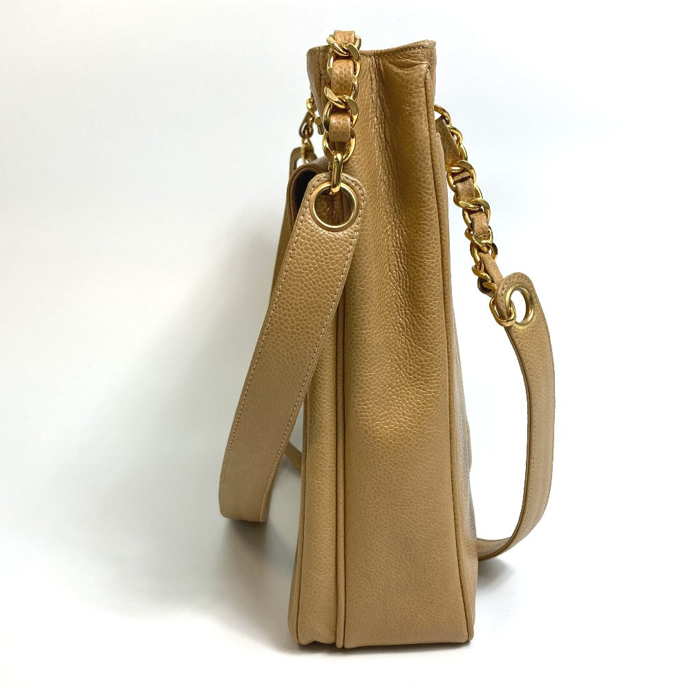 CHANEL Shoulder Bag Caviar skin beige CC COCO Mark Chain Tote Bag Women Used