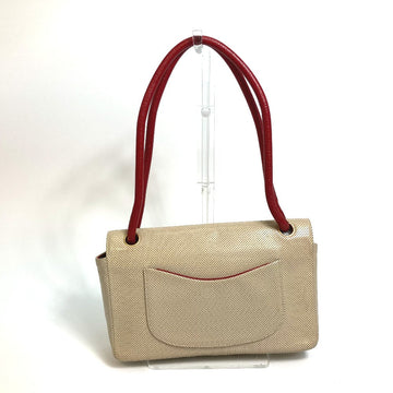 CHANEL Shoulder Bag leather Beige typex red COCO Mark CC Punching Bicolor Women Used