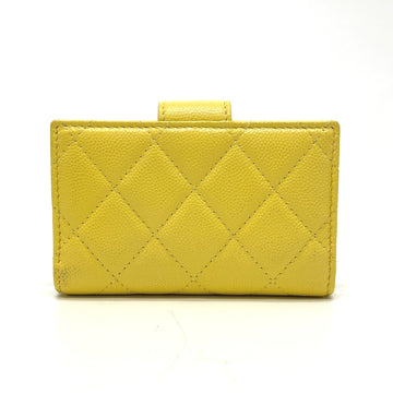 CHANEL Coin case AP1991 Caviar skin yellow CC COCO Mark classic small wallet Women Used