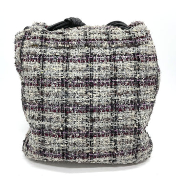 CHANEL Shoulder Bag tweed gray Camelia flap Women Used
