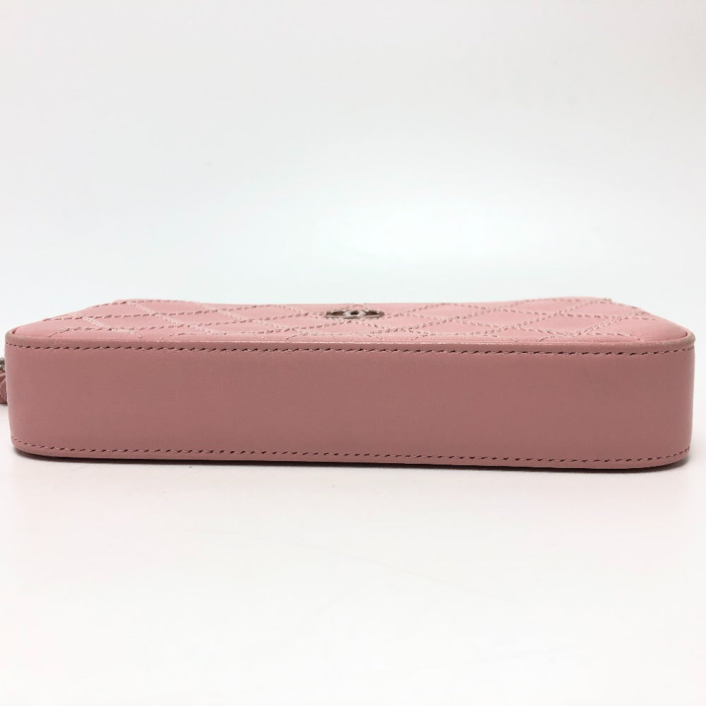 CHANEL Shoulder Bag A82527  lambskin pink CC COCO Mark Matelasse Wild Stitch Women Used
