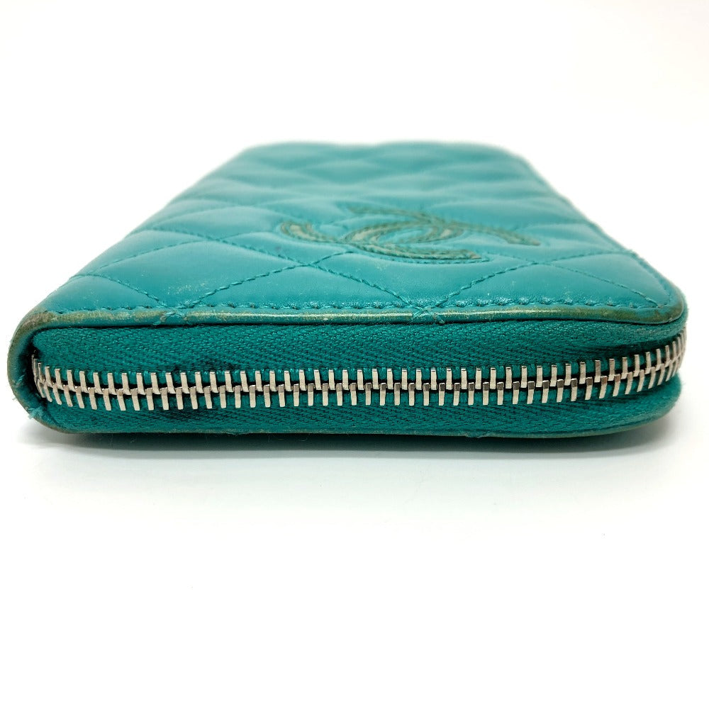 CHANEL Long Wallet Purse leather green COCO Mark Matrasse Women Used