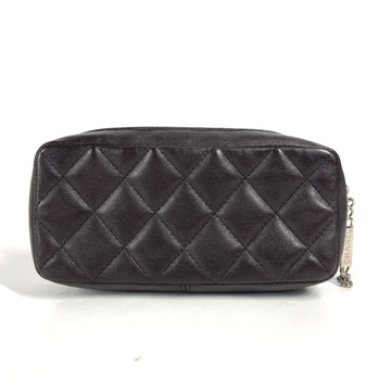 CHANEL Pouch leather Brown Makeup pouch Cosmetics Pouch Cambon line Women Used