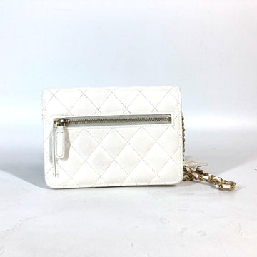 CHANEL Long Wallet Purse leather white Crossbody bag CC COCO Mark Frill Chain Wallet