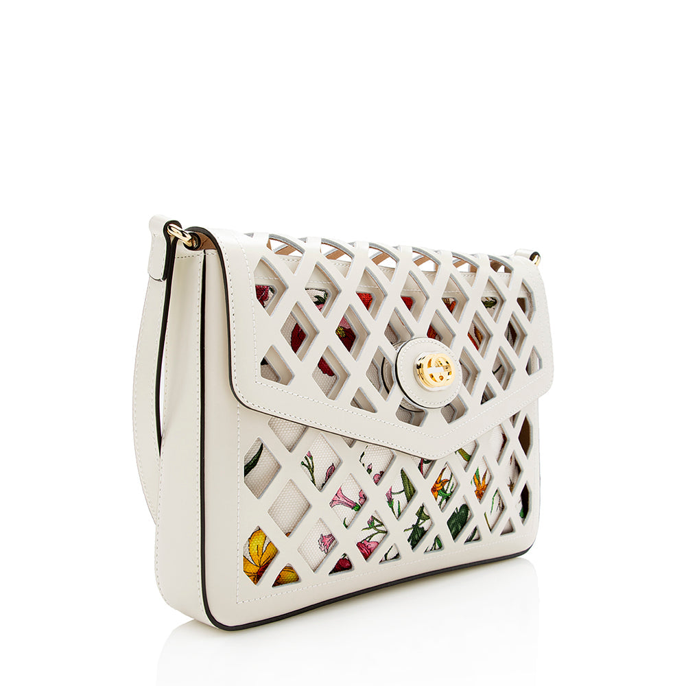 Gucci Cutout Leather Floral Shoulder Bag