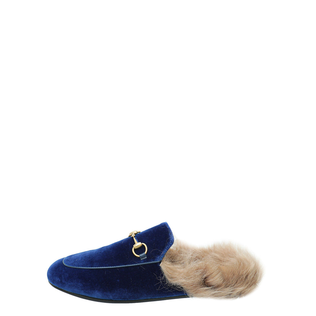 Gucci Blue Velvet Fur Princetown Mules 39.5