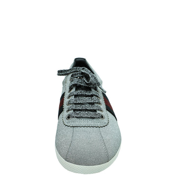 Gucci Silver Glitter Fabric Studded Web Sneaker 39