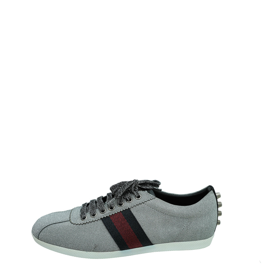 Gucci Silver Glitter Fabric Studded Web Sneaker 39