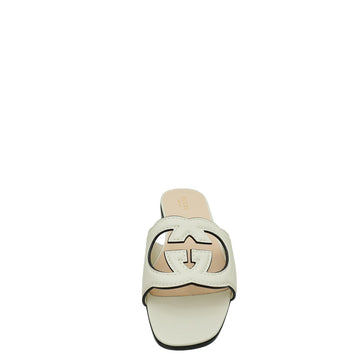 Gucci White Cream GG Cut Out Flat Sandal 38
