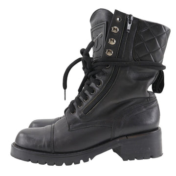 CHANEL boots leather black Sports line Women 35 Used