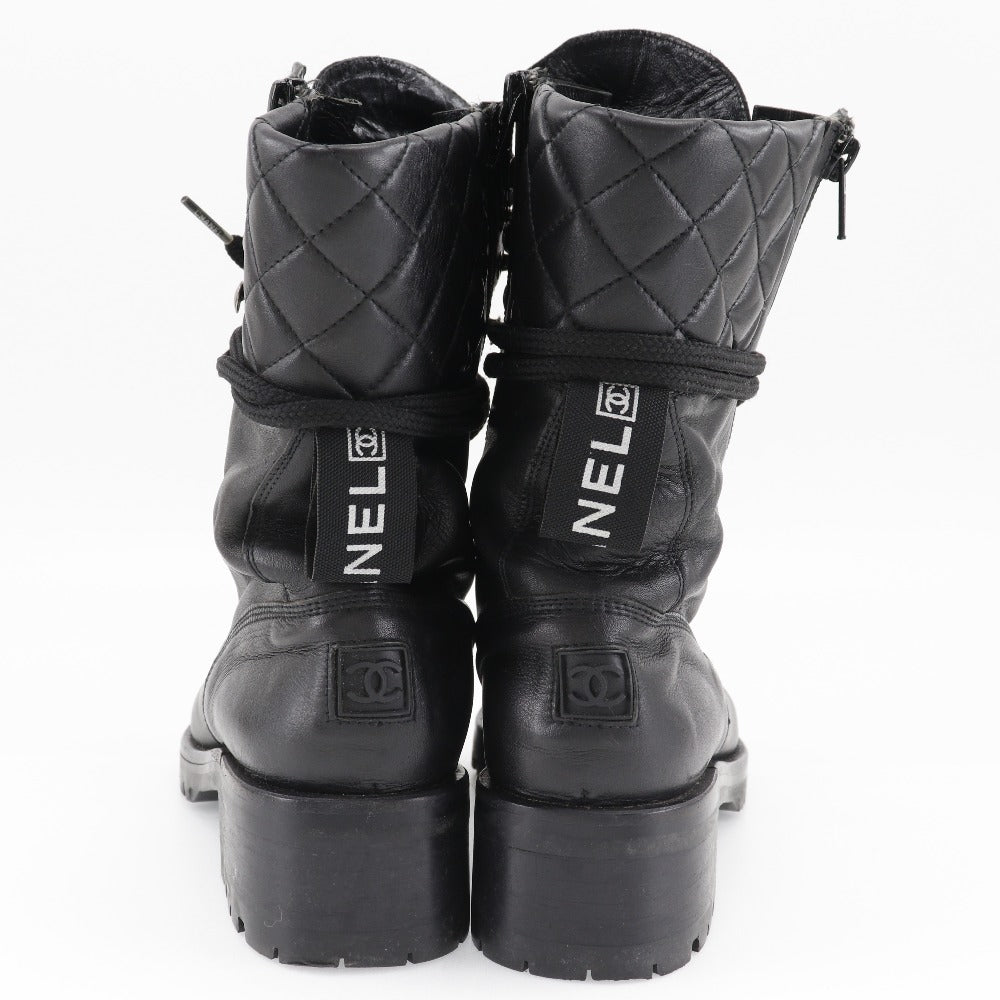 CHANEL boots leather black Sports line Women 35 Used