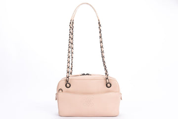 Chanel Light Beige Caviar Leather Camera Bag, Ruthenium Chain