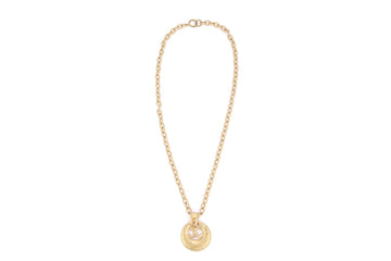 Chanel Gold Plated Necklace with Large Diameter 5cm CC Pendant, long 72cm, with Box