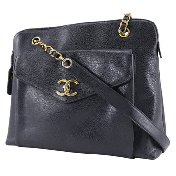 CHANEL Shoulder Bag Caviar skin black Chain tote Women Used