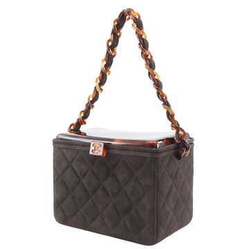 CHANEL Handbag Suede Brown Plastic Chain Vanity